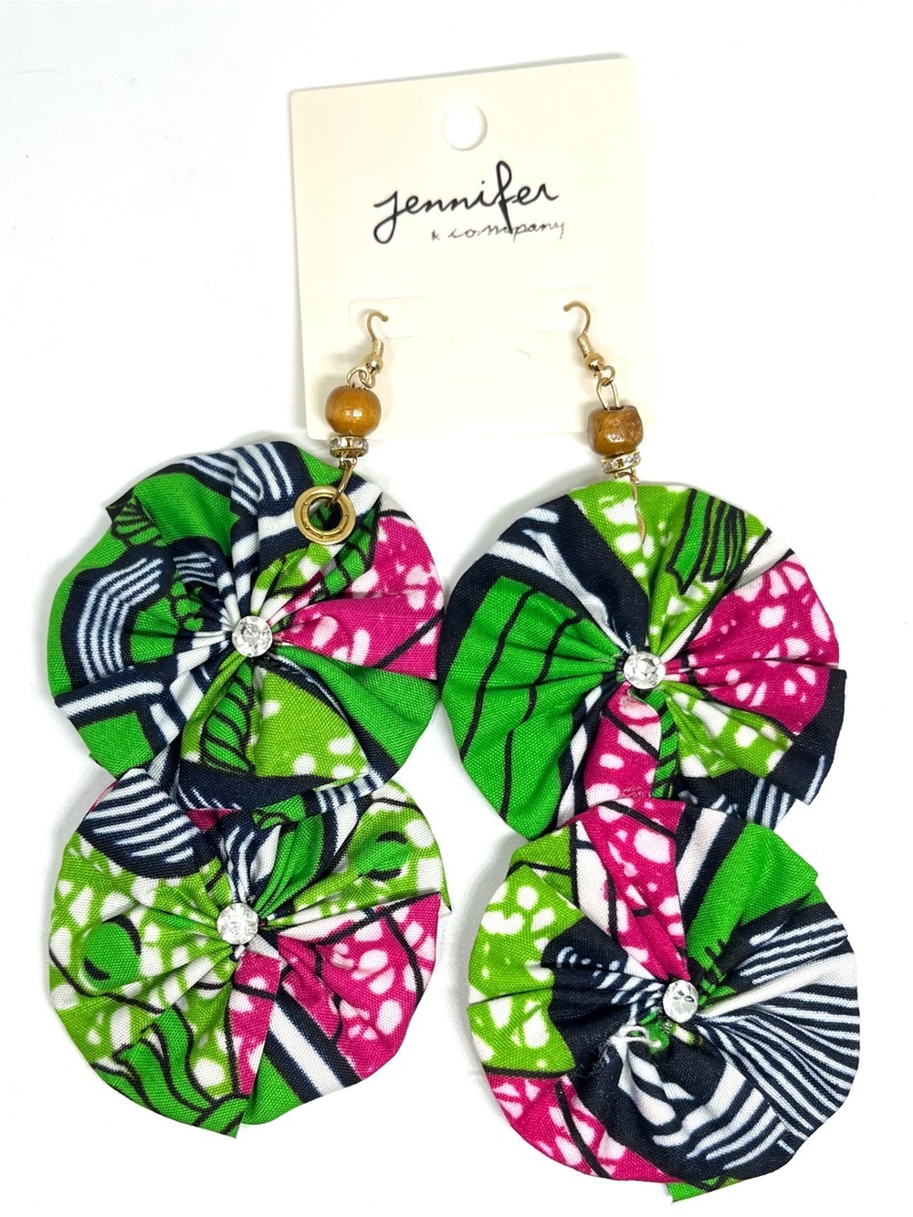 Jennifer & Company Green Pink Fabric Statement Earrings